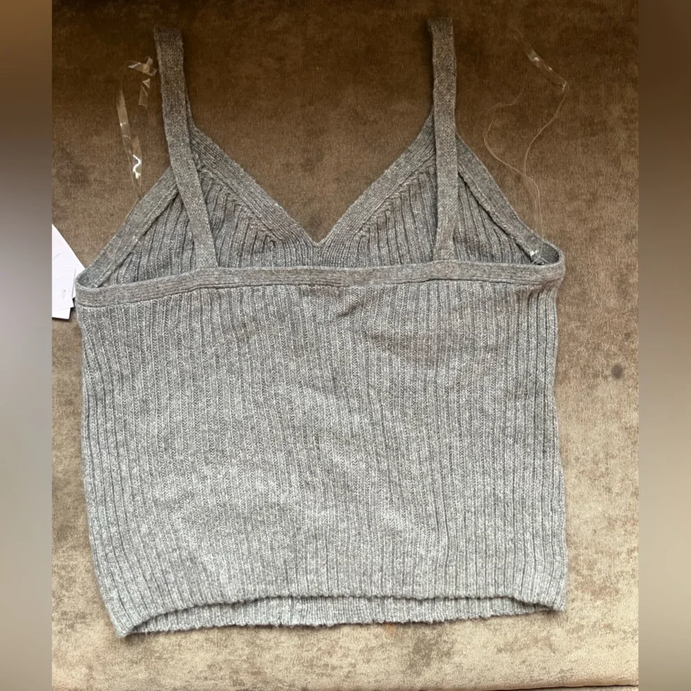 Auden Ribbed Knit Gray Cropped Tank with Straps